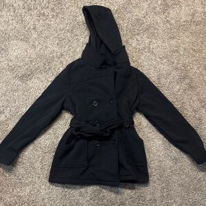 Black Hooded Peacoat with Belt